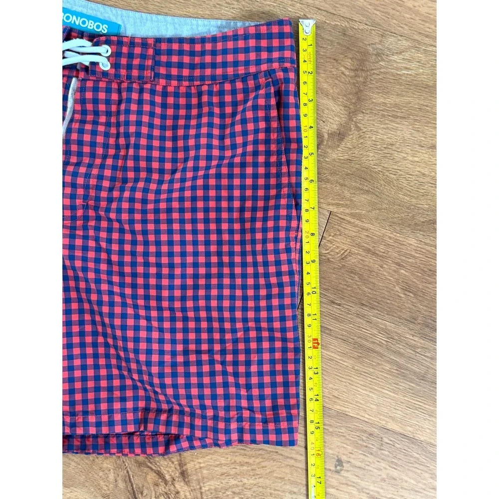 Bonobos Mens Gingham Swim Trunks Red Blue Plaid Board Shorts 7 Inch Inseam 32W
